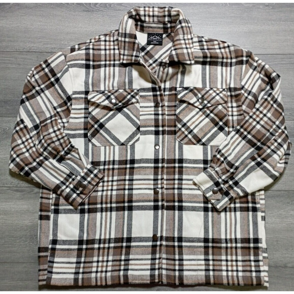 HFX Womens Brown Plaid Shacket Cozy Fit Warm Shell Shirt Jacket Medium 1534711